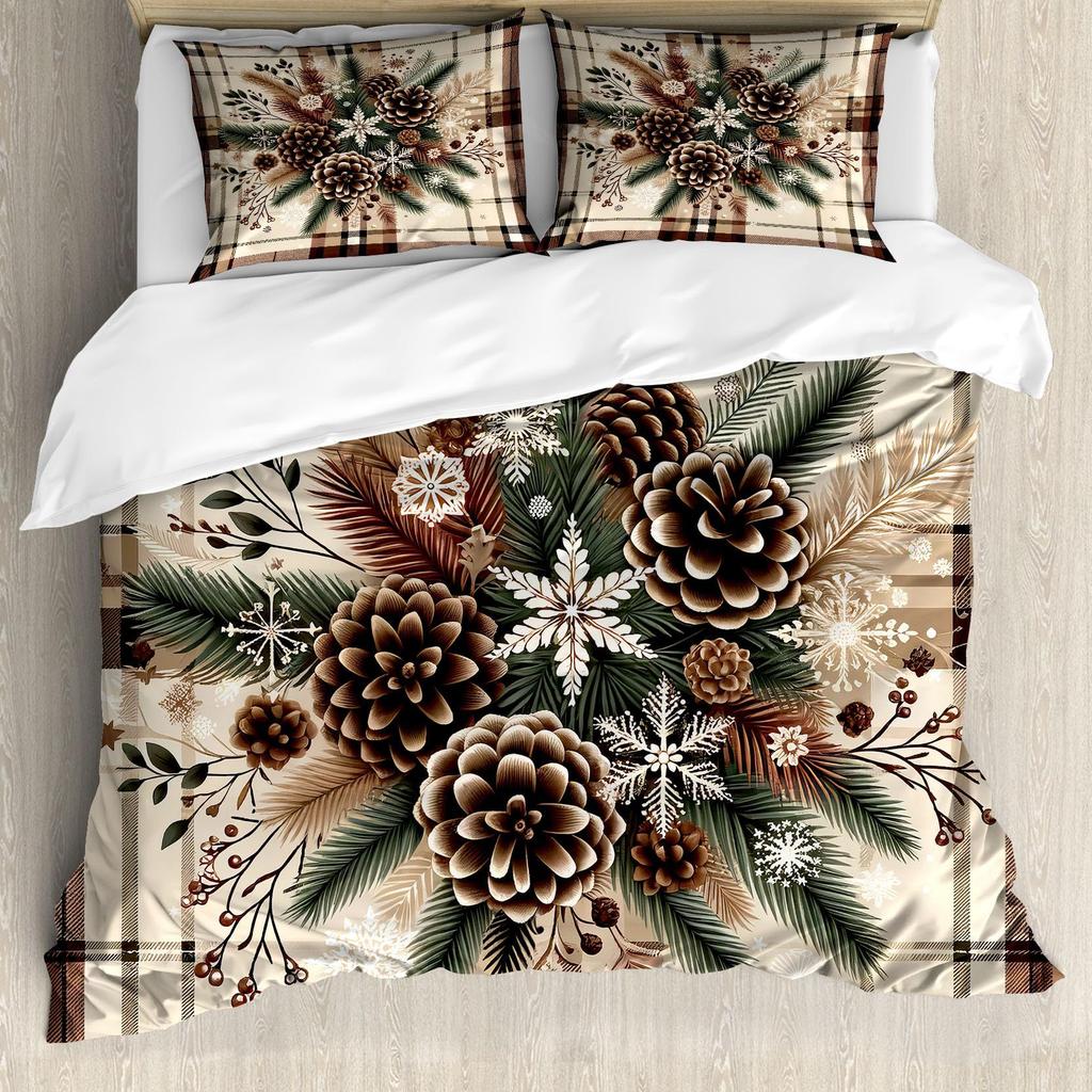 Christmas Style Snowflake Dot Pattern Three-piece Quilt Cover 3D Digital Printing Bedding Set Retro Bed Cover