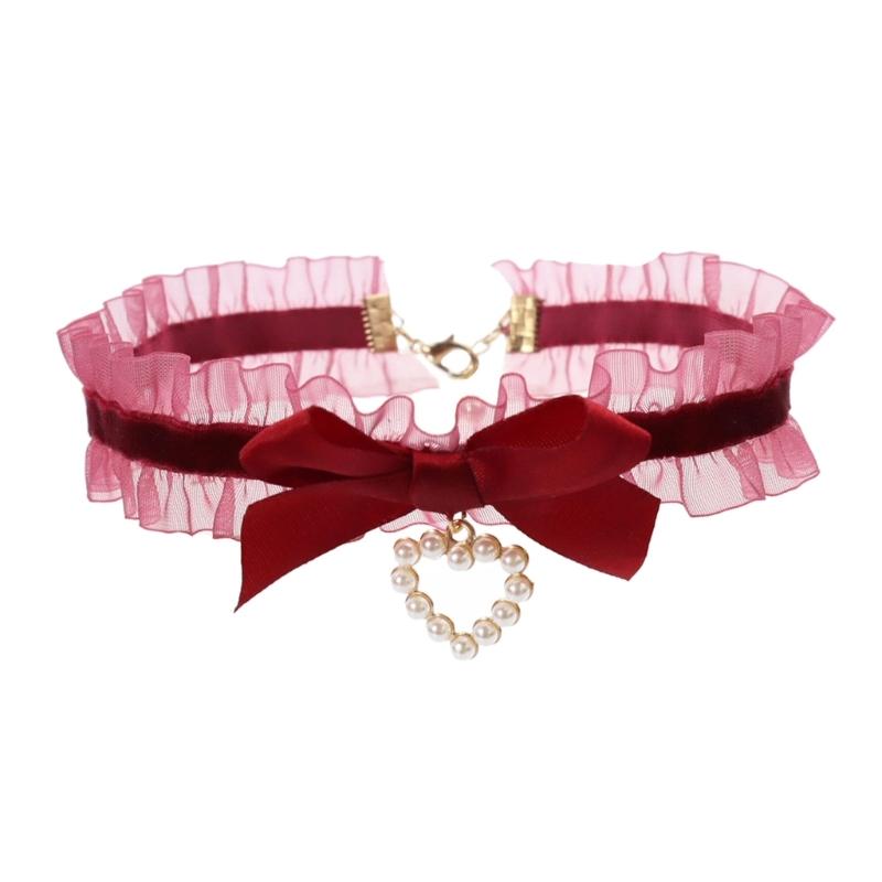 Sweet Heart Pendant Bowknot Neckband Choker Jewelry Temperament Elegant Neck Chain Women Clavicle Chain Necklace