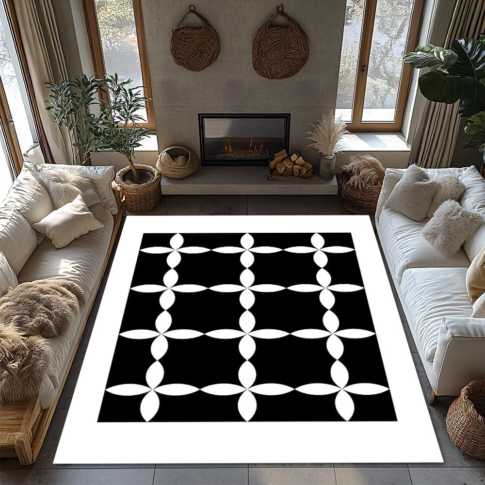 Elegante Schwarz-Weiß Geometrische Fußmatte Innen Außen Eingangsteppich Moderner Bauernhaus Bodenmatte Waschbar Rutschfest Teppich für Wohnbereiche Heimdeko
