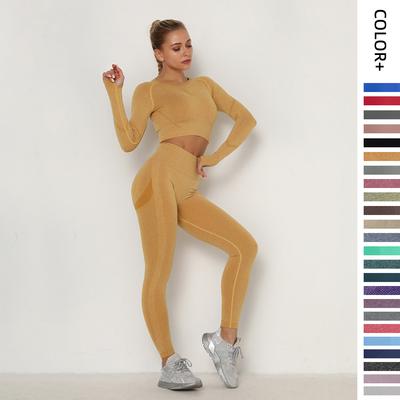 2 Pcs Seamless Set Yoga Suit Long Sleeve T-Shirts Push Up Leggings Sexy Sport Gym Sets Plus Size