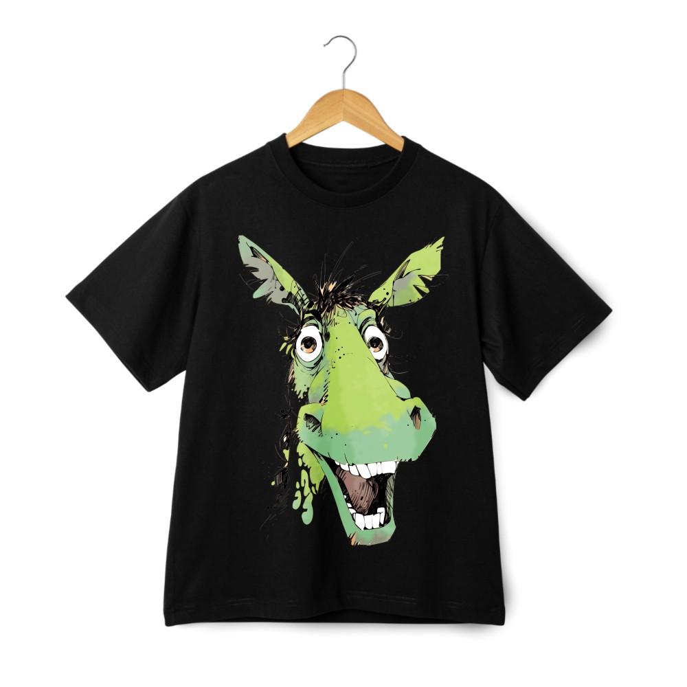 Crazy Green Donkey Cartoon Graphic T-Shirt | Funny Animal Art Unisex Casual Tee S