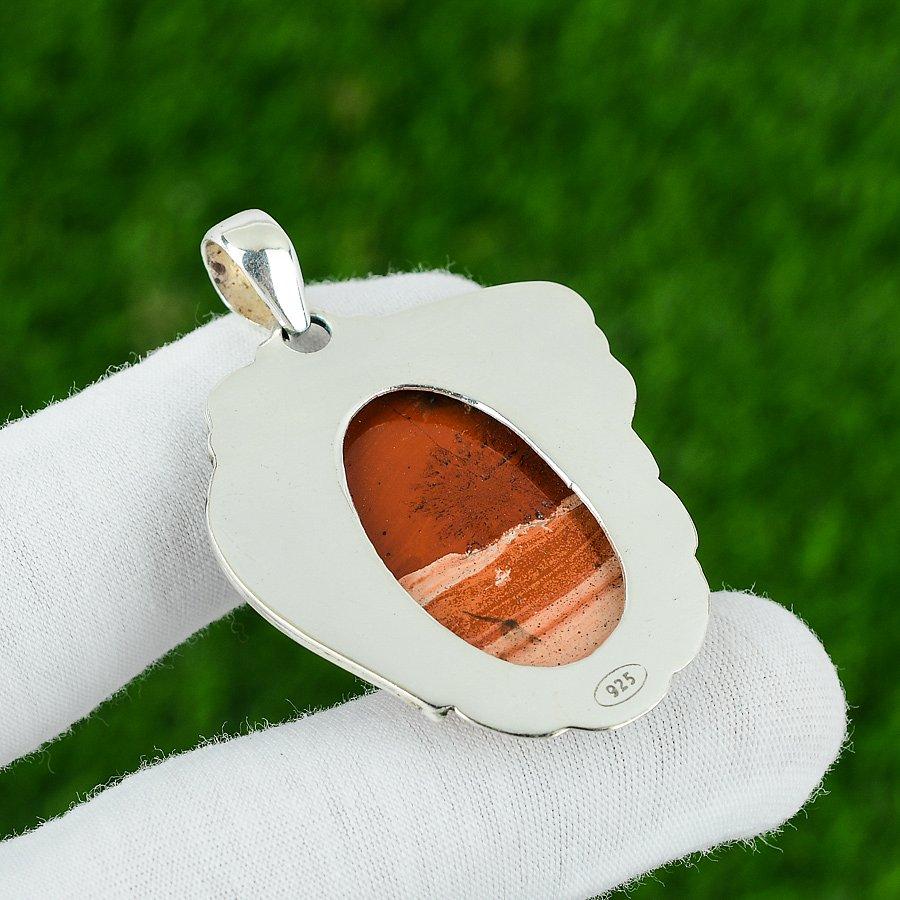 Anniversary Gift For Her Natural Red Snakeskin Jasper Pendant 925 Silver