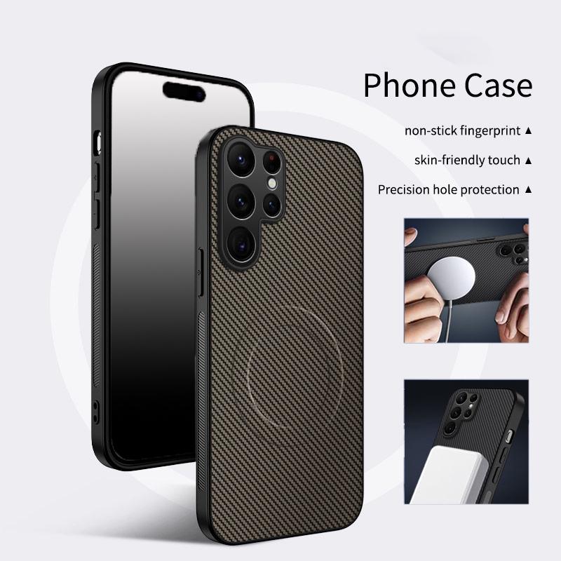 Luxury Matte Carbon Fiber Texture For Magsafe Magnetic Wireless Charging Phone Case For Samsung Galaxy S26 Ultra Plus Back Cover