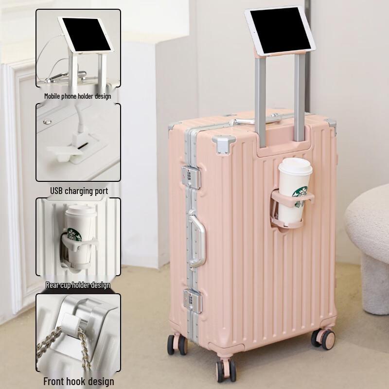 

OEING Travel Suitcase with USB Charging Port and Cup Holder 22 inches