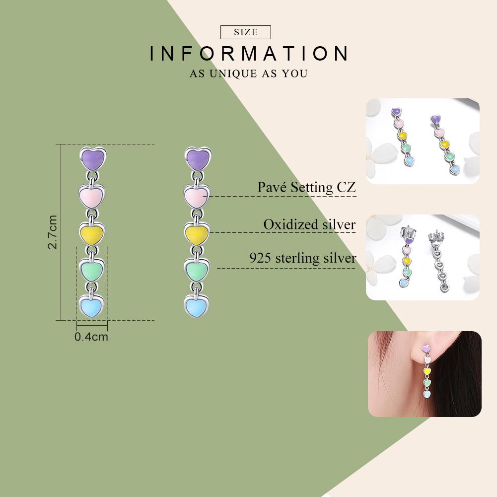 Cercei romantici cu smalț cu inimă curcubeu din argint 925 autentici BAMOER