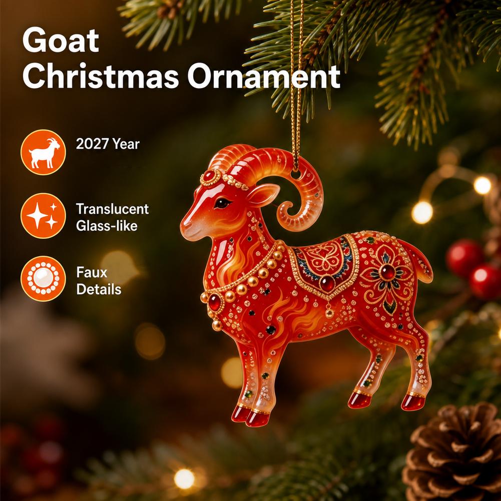 2D Flat Goat Hanging Ornament Acrylic Artificial Rhinestone Goat Pendant Simulation Shining Christmas Tree Ornament