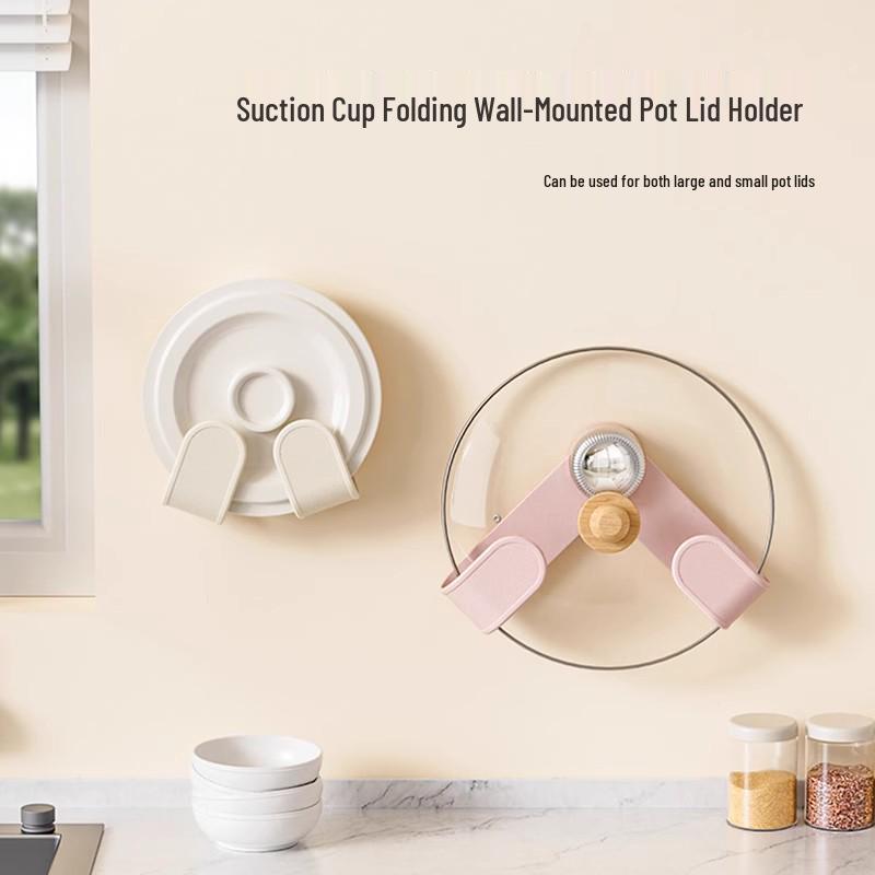 Adjustable Wall-Mounted Kitchen Rack: Multi-Functional Cream Suction Cup for Pot Lids and Cutting Boards, No-Punch Installation.