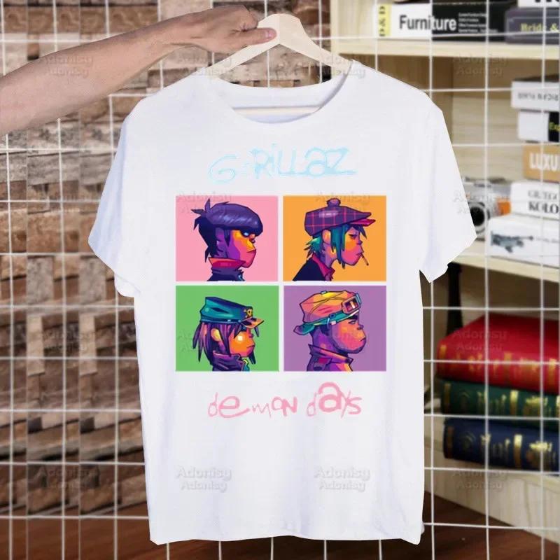 Gorillaz Rock Modern Music Graffiti T Shirt Men Retro Washed Tops Tees Harajuku Tshirt Streetwear Hip Hop Male T-shirts