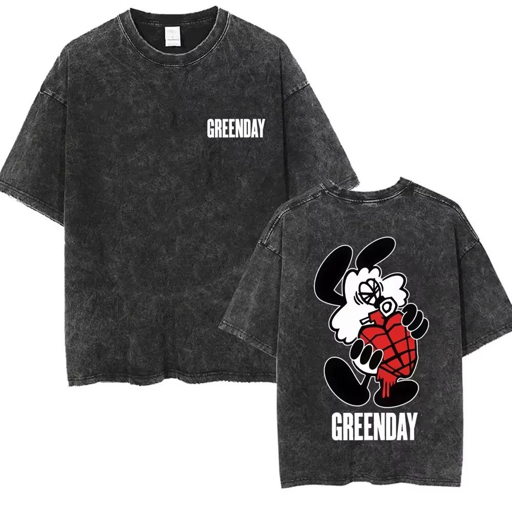 New Arrival Mens Clothes Tee Shirt Homme Graphic TShirts Men Tshirt for Men Ropa Hombre Washed Vintage Punk Band Green Day