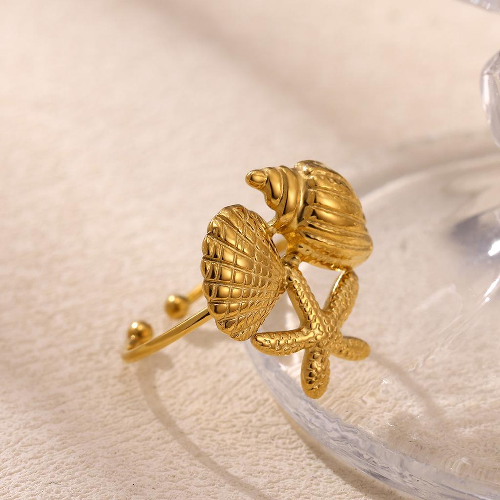 Summer Waterproof Ring For Women Stainless Steel Sea Star Cute Anillos Acero Inoxidables Gold Color Flower Rings Jewelry Gift