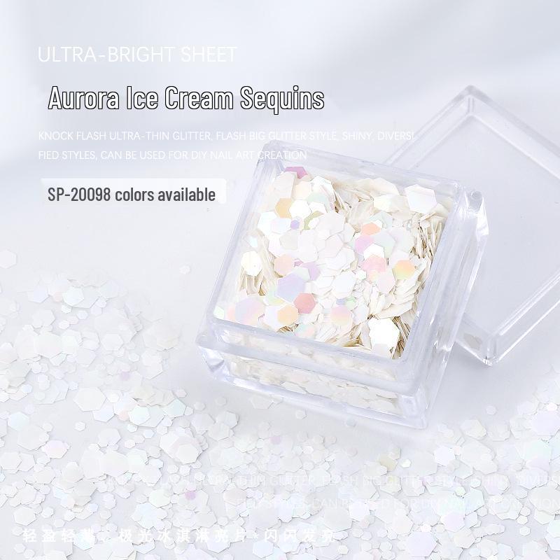 Dreamy Macaron Aurora Ice Cream Hexagonal Sequins: Colorful Dopamine Candy Nail Art Accessories