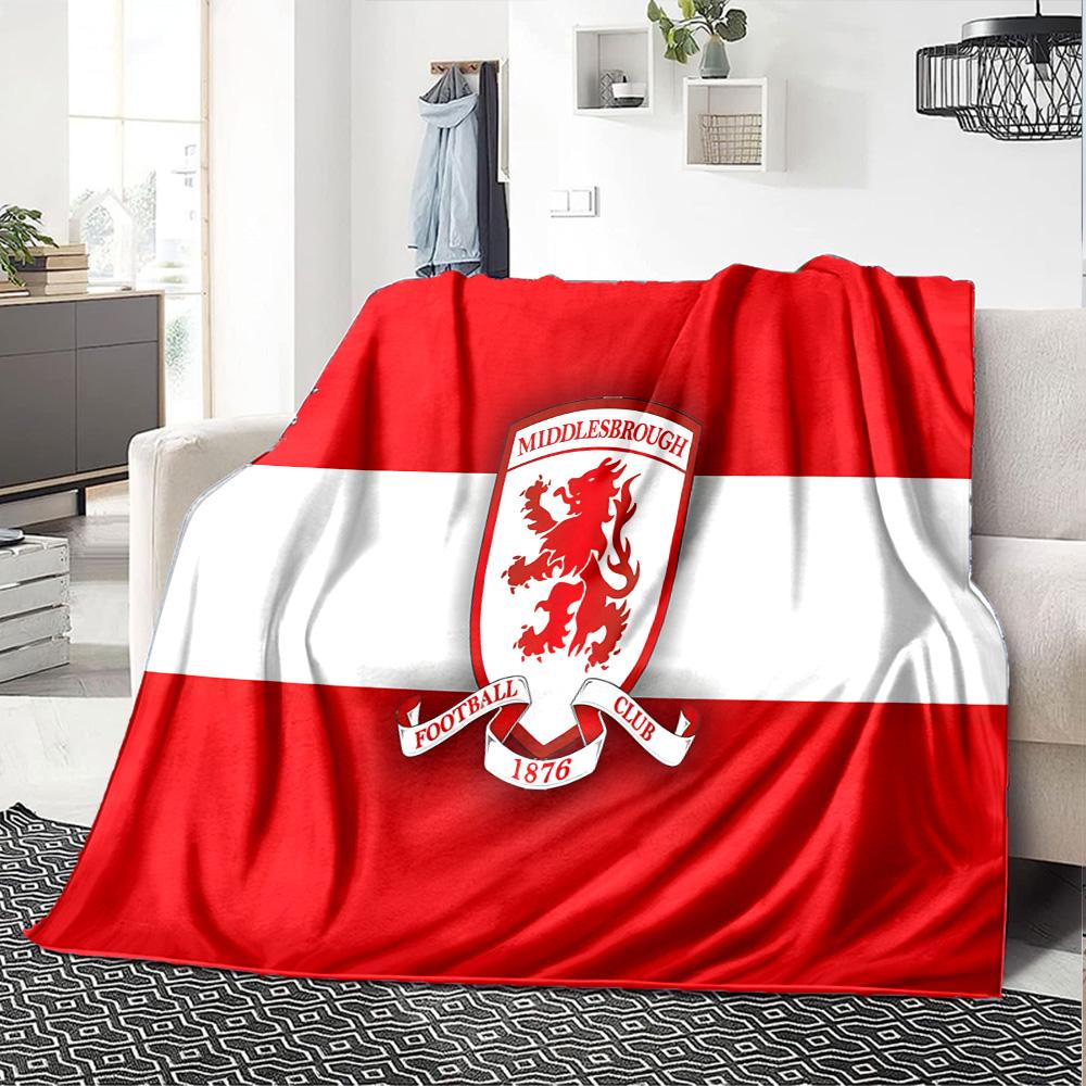 Middlesbrough Football Club Crest Flannel Blanket, Soft Polyester, Modern Design, All-Season for Camping, Travel, Gifts for holidays or birthdays