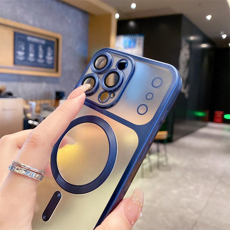 Luxury Plating Frosting Titanium Frame Case For IPhone 17 16 15 14 13 Pro Max Plus Clear Magsafe Magnetic Wireless Charge Cover