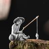 1 szt. Siedzący Starzec Ozdoba do Akwarium Figurka Wędkarska Dekoracja Domowego Ogrodu Stołu ini Statua Rybaka Azjatycka Dekoracja Zen