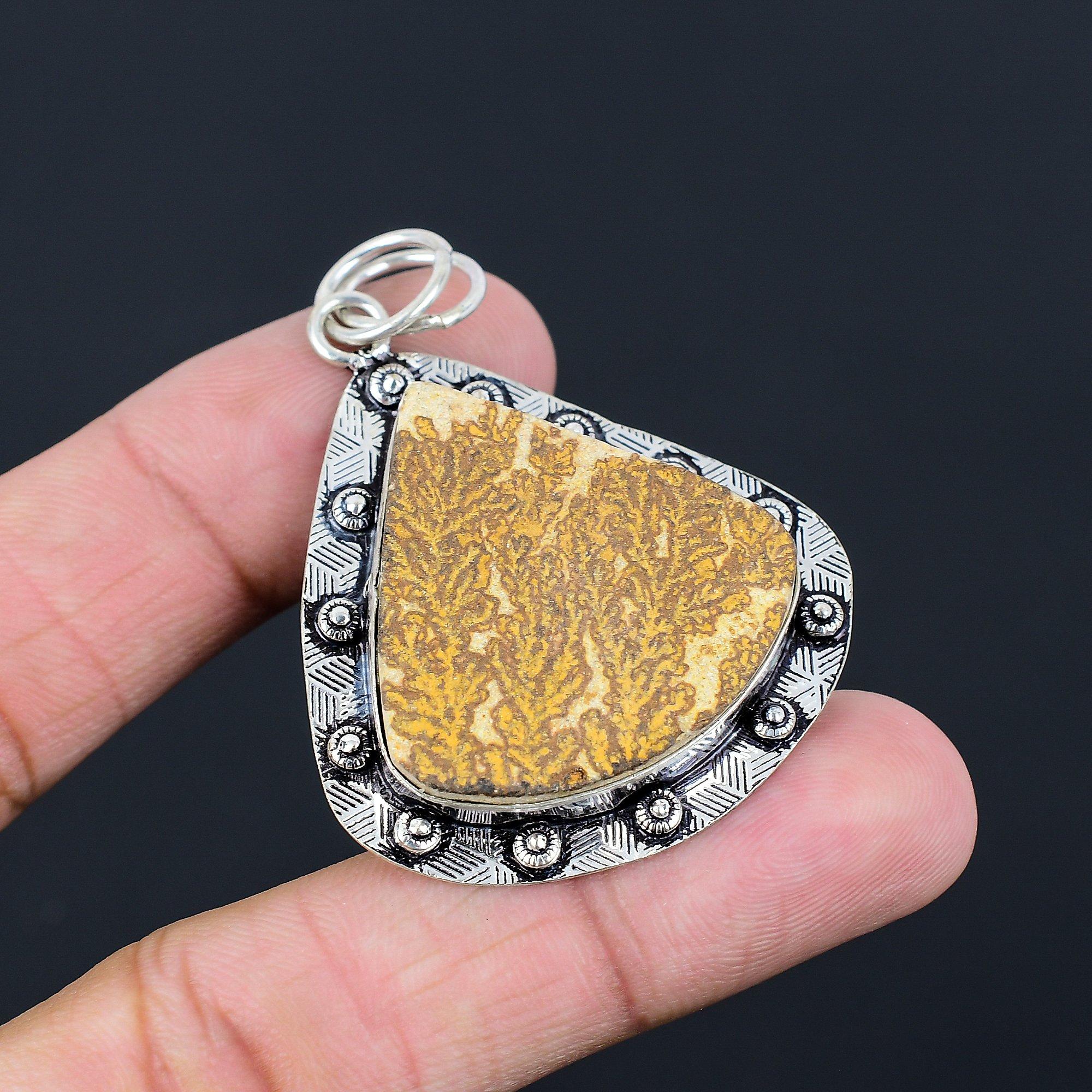 Pear Psilomelane Dendrite Gemstone 925 Silver Bezel Anniversary Wedding Pendant