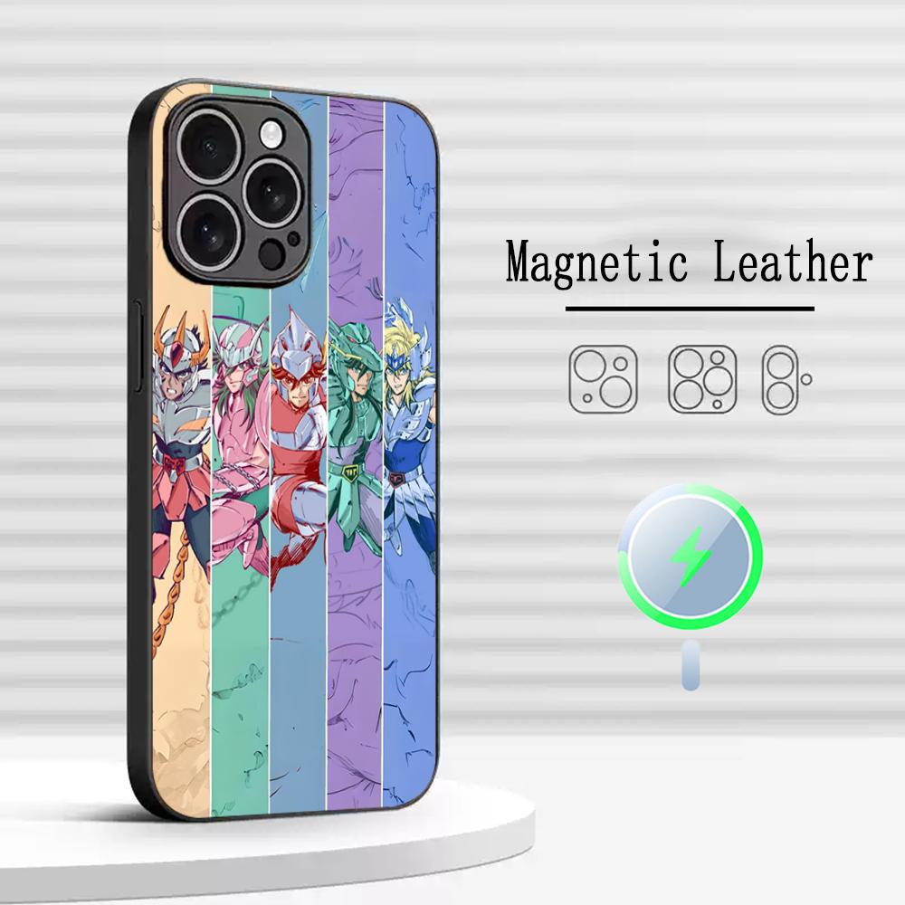 Classic Saint Seiya Cool Anime Design Phone Case For iPhone 16 15 14 13 12 11 Plus Pro Max  High-end Luxury Magsafe Sheepskin