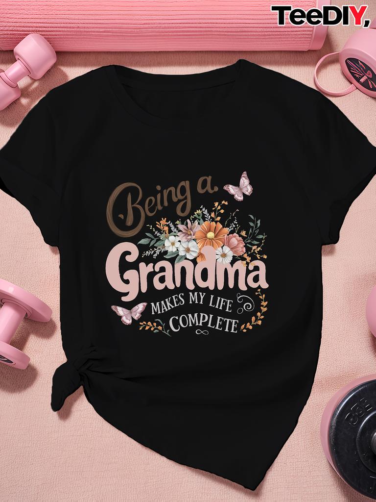 Blumen Großmutter Damen Übergröße Sport Kurzarm T-Shirt