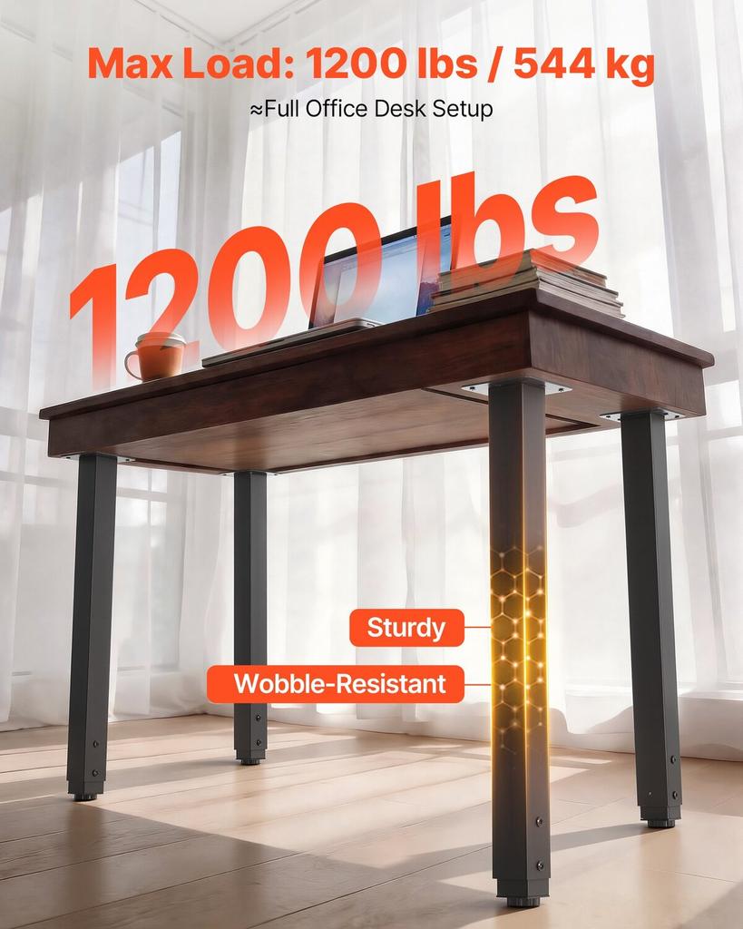 Adjustable Table Legs, 610-1016 Mm Square Steel Furniture Legs, 544 Kg Max Load Heavy Duty, Quick Installation, for Home Office Desk DIY, Coffee