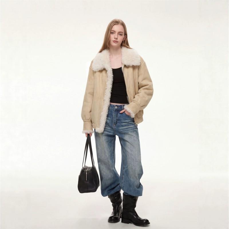 2026 Womens Faux Suede Biker Jacket Fleece Lined Short Coat Fall Winter