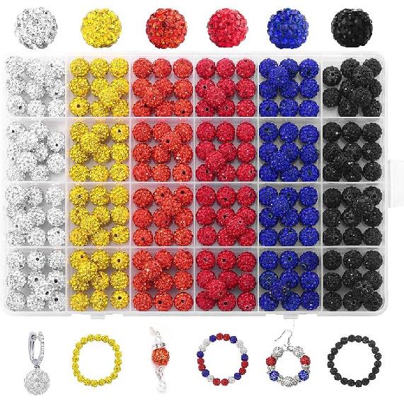 240pcs 24 Colors Rhinestone Beads for Crafts, Sparkle Round Clay Beads Crystal Disco Ball Clay Rhinestone Beads for DIY Jewelry Making Bracelet