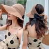 Foldable Women Wide Brim Straw Hat Breathable French Style Sun Hats with Bowknot for Outdoor Travel Photography