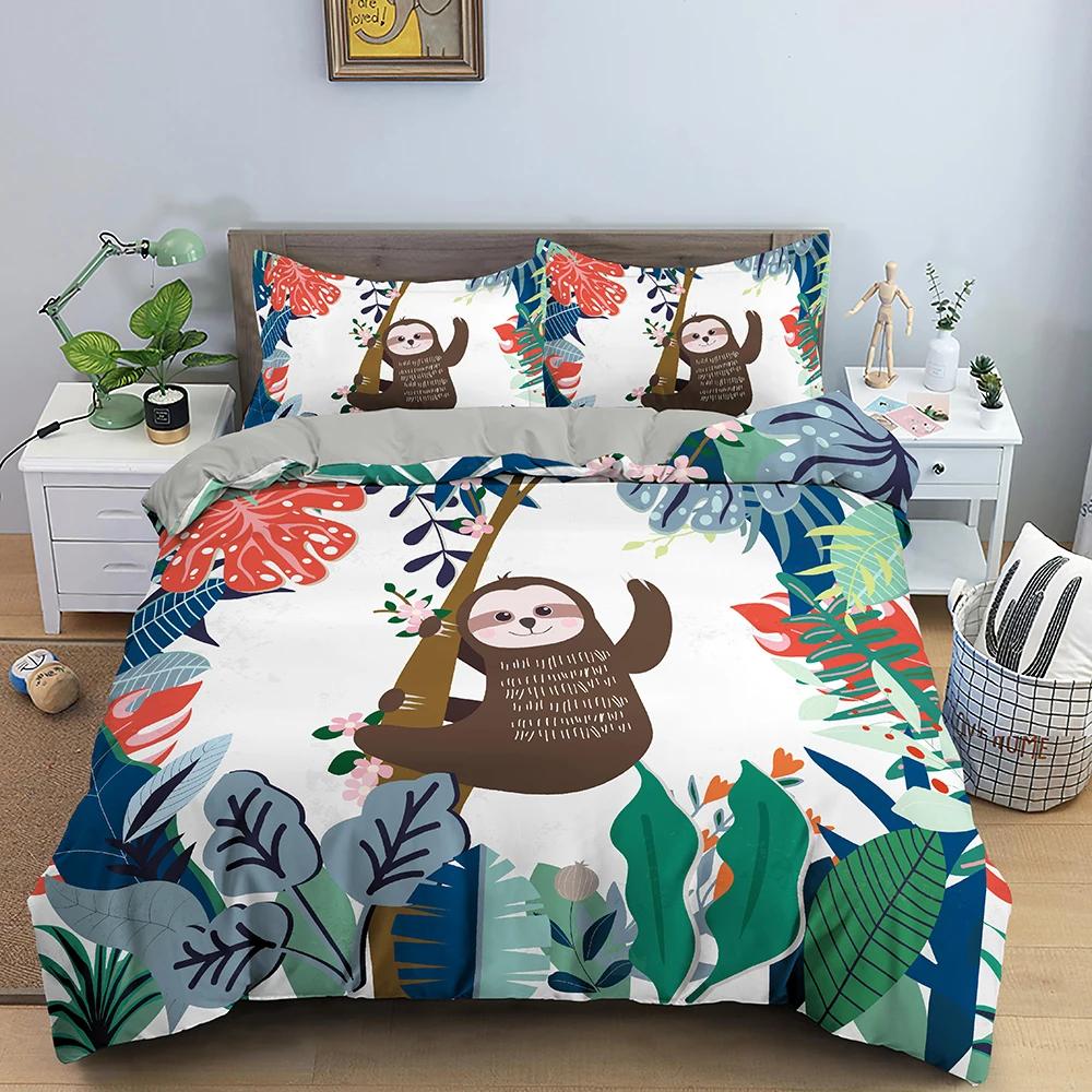 Tree Sloths Duvet Cover With Pillowcase For Kids Cute Animals Pattern Children Bedroom Quilt Covers Bedding Sets US/AU/EU Size