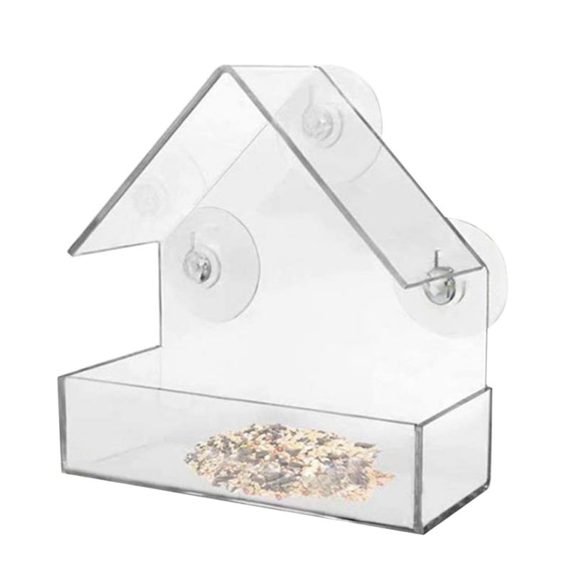 Bird Feeder Acrylic transparent Bird Food Bowl with suction cup, removable and easy to clean 6 inches x 6 inches x 2.8 inches