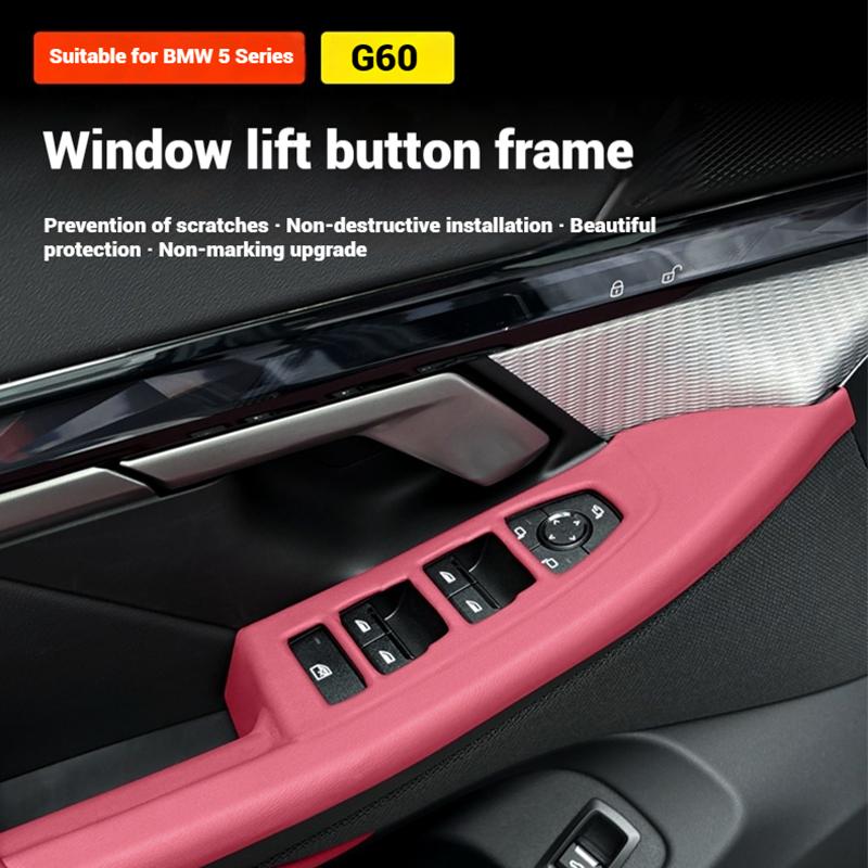 Car Inner Door Handle Stickers For BMW 5 Series G60 i5 2025 2025 Window Switches Panel Pull Cover ABS Leather Front  Accessor