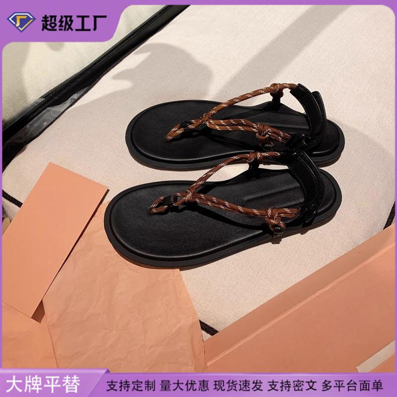 Grape Mom Huizhou Women's Shoes 2025 Spring and Summer Sparkling Rhinestone Flat Shoes Knot Flip-flops Sandals Women's Fashion