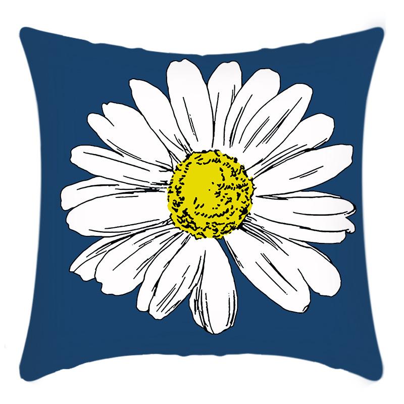 New Green Plant Blue Letter Print Daisy Chrysanthemum Print Sofa Cushion Cover