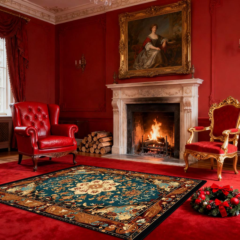 Persian Retro Style Carpet Living Room Classical decoration Fireplace Side Non-slip Washable Rug Dining Room Bedroom Fluffy Mat