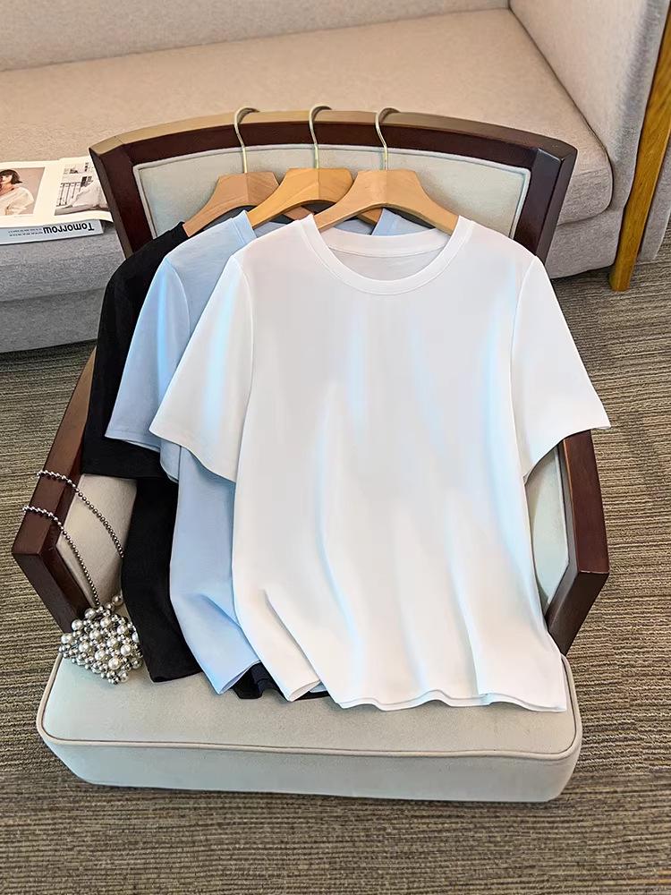 2026 Summer Plus Size Women's Solid Color Slimming Short Sleeve Top - Round Neck, Loose Fit
