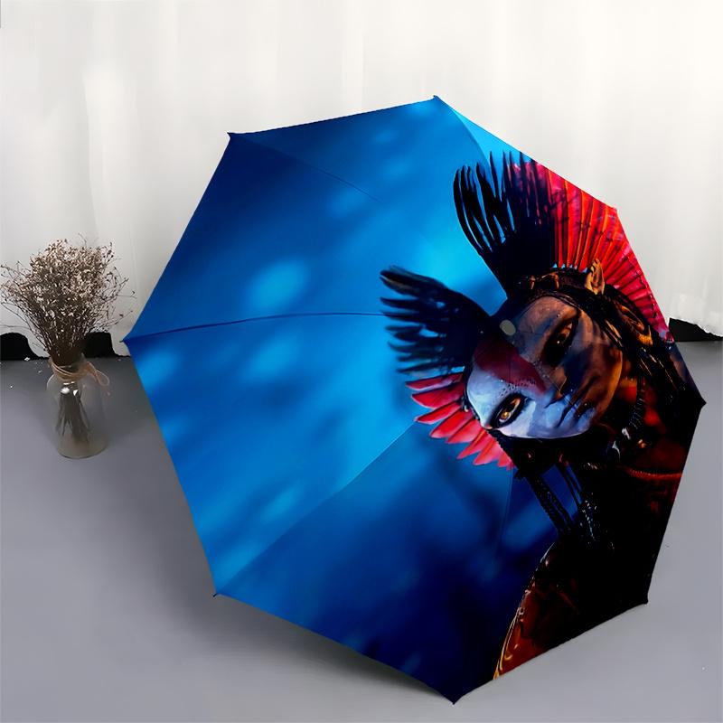 Federkopfschmuck im Stil amerikanischer Ureinwohner mit automatisch öffnendem Regenschirm, faltbares 3-stufiges Design, 8-Knochen-Eisenrahmen, Outdoor-Regenschirm, Per