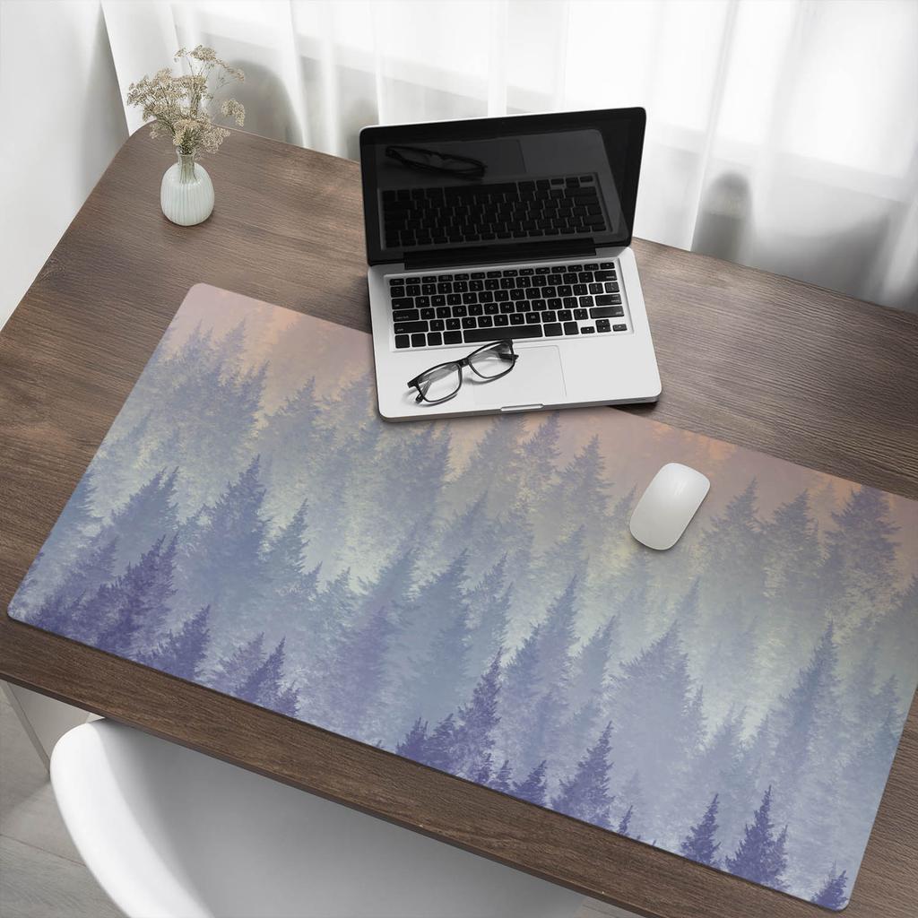 Decorative Desk Mat for Work and Study Misty Forest Panorama 120x60 Cm