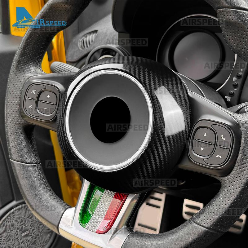 Real Dry Hard Carbon Fiber Car Steering Wheel Center Sticker For Fiat 500 500C Abarth 595 595C 695 695C 2016- 2024
