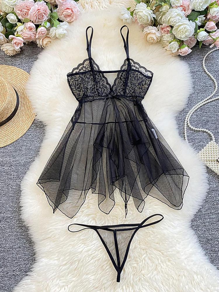 Sexy Lingerie Deep V Lace Chemise Women's Underwear Sensual Silk Soft Gown Fishscale Color Strapless Sleep Dress Erotic Clothing