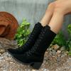 Large Size Suede High Tube Cross-strap Fashion Boots Autumn and Winter New Pointed Square But Knee Women's Boots