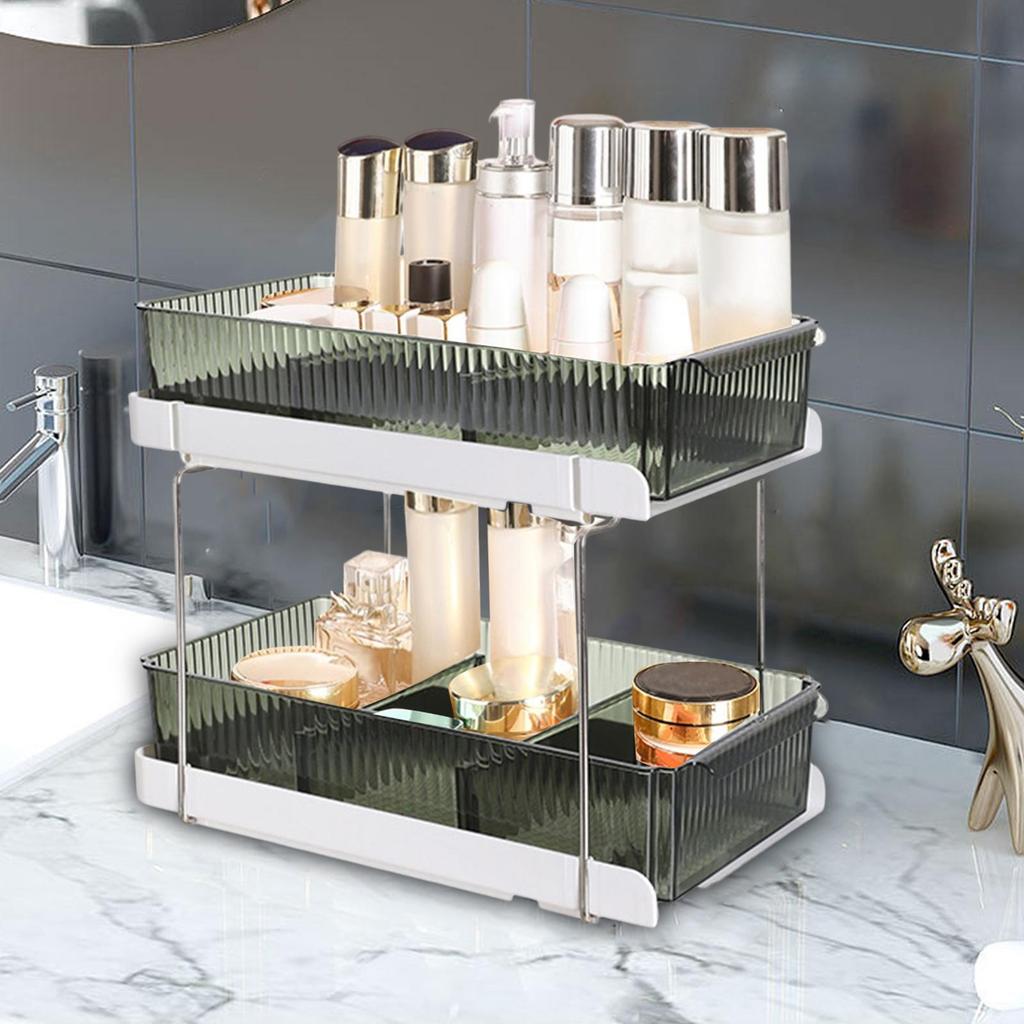 2 Layers Desktop Organizer Cosmetic Holder Stainless Steel Frame Rustproof Modern Multifunctional