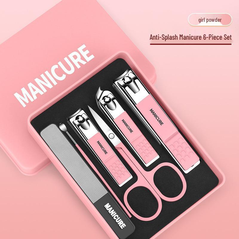 Portable 6-Piece Nail Clipper Set with Anti-Splash Design and Nail Decoration Tools
