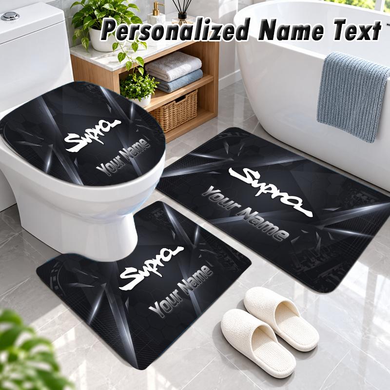 Toyota Supra Custom Name 3Pcs Flannel Bathroom Mat Set Toilet Rug Personalized Bath Decor