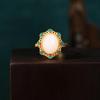 Ethnic Style Adjustable Rose Flower Ring with Gold-Plated Imitation Jade for Women