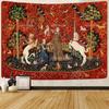 Maiden And Unicorn Medieval Tapestry Wall Hanging Aesthetic Room Decor Ancient Egypt Tapestry Macrame Bedroom Decoration Carpets