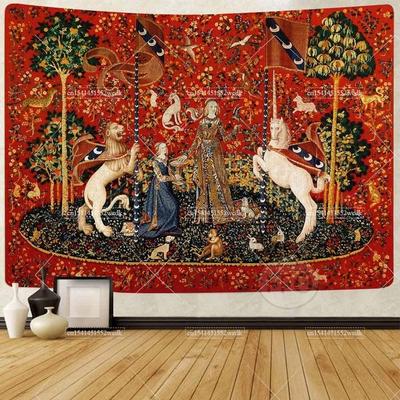 Jungfrau und Einhorn mittelalterlichen Wandteppich hängen ästhetische Zimmer Dekor alten Ägypten Wandteppich Macrame Schlafzimmer Dekoration Teppiche