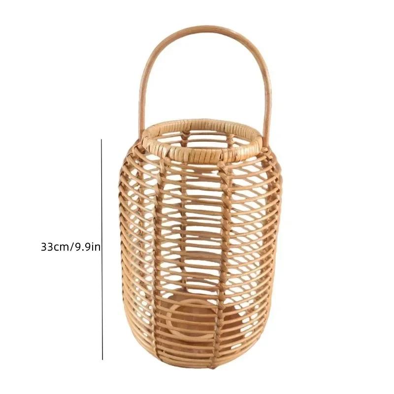 1pc Rattan Woven Floor Wind Lamp Desktop Candle Holder Handmade Natural Zen Style Tea Room Ornament Indoor Home Household Decor