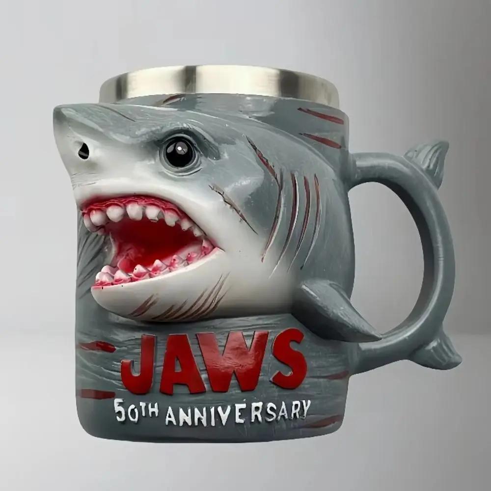 Nuevas Mandíbulas de Acero Inoxidable para Taza de Aniversario 50 Material de Resina Creativo Taza con Temática Oceánica Divertido Diseño 3D Tiburón Taza de Café