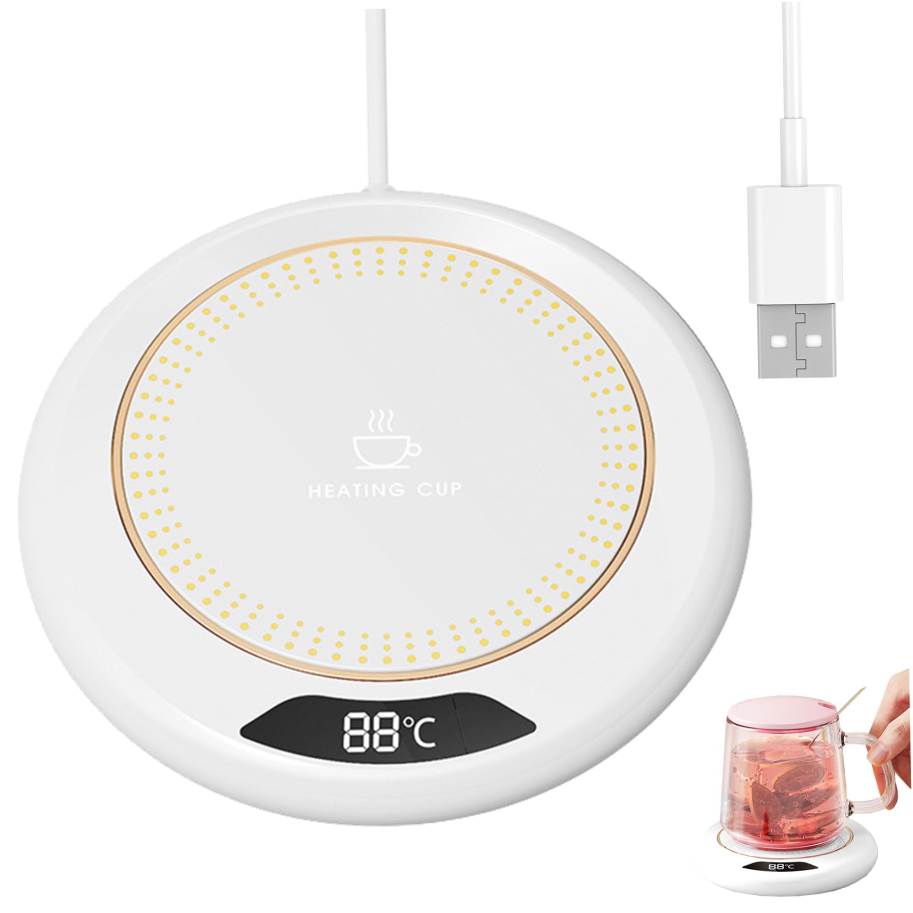 

USB Smart Mug Warmer, 3-Temp Heated Cup Coaster w/ 8H Auto Shut-Off for Coffee Tea Milk