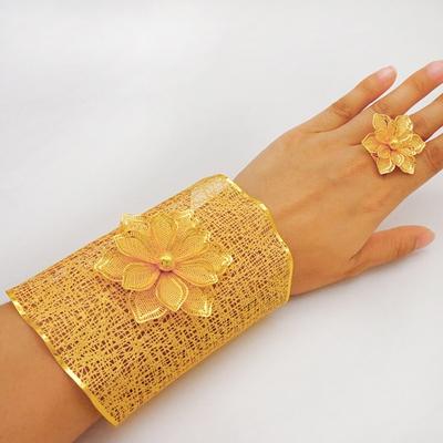 Grande Pulseira de Ouro Anel Cortado Flor Tridimensional Pulseira Pulseira