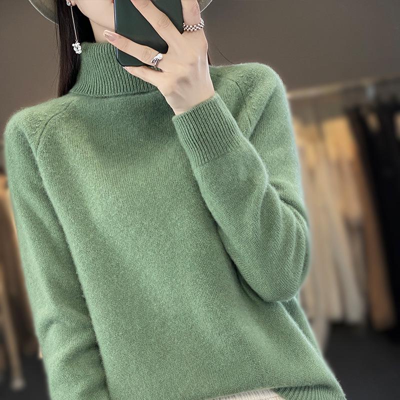 Women's High Neck Loose Knit Pullover for Autumn/Winter - Thick Raglan Sleeve Sweater Top