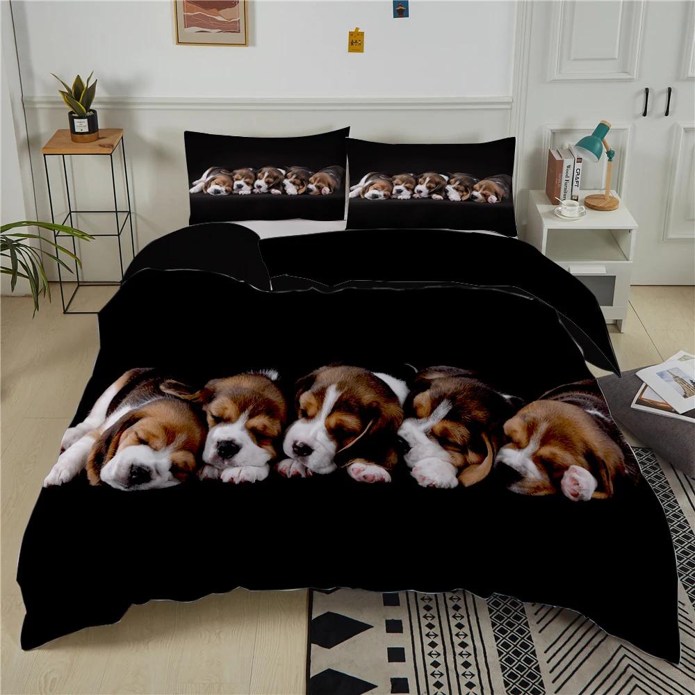 3D Hund Sengetøy Sett Søt Fransk Bulldog Valp Dynetrekk Sett Tegneserie Sengeoverkast Kjæledyr Dyr Hjemmetekstiler Queen 2/3 stk King Full