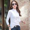 2024 Spring Fashion Korean Style Slim Solid Color Women's Long Sleeve T-Shirt Half Turtle Neck Long Sleeve Women's T-Shirt Top